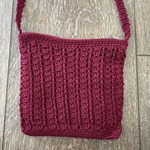 Handcrafted Burgundy Crochet Shoulder Bag